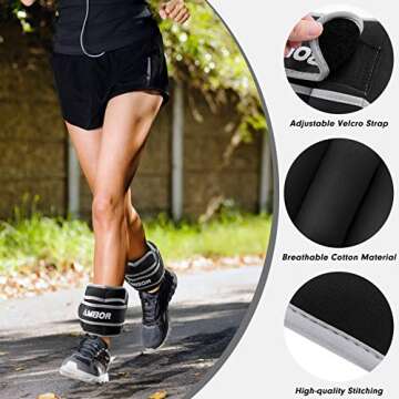 AMBOR Ankle Weights, 1 Pair 2 3 4 5 Lbs Adjustable Leg Weights, Strength Training Ankle Weights for Men Women, Wrist Weights Strap Set for Walking Running Gym Fitness Workout 2 Pack