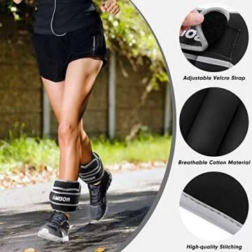 AMBOR Ankle Weights, 1 Pair 2 3 4 5 Lbs Adjustable Leg Weights, Strength Training Ankle Weights for Men Women, Wrist Weights Strap Set for Walking Running Gym Fitness Workout 2 Pack