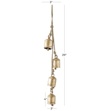Deco 79 Rustic Metal Cowbell Decorative Bells 4" x 3" x 29" Gold