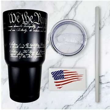 US Constitution 30oz Patriotic Tumbler - American Flag Tumbler Travel Mug - Patriotic Coffee Travel Mug - Double Insulated 30oz Tumbler - Engraved in the USA - (US Constitution)