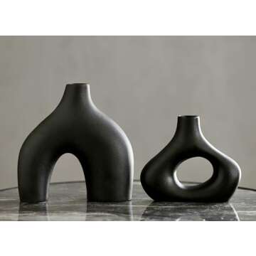 Carrot's Den - Donut Vase, Set of 2, Minimalist Nordic Style, White Ceramic Vase Decor - Table Cente...