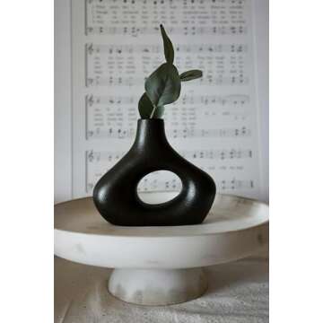 Carrot's Den - Donut Vase, Set of 2, Minimalist Nordic Style, White Ceramic Vase Decor - Table Centerpiece, Wedding, Living Room, Bookshelf, Bedroom, Office, Modern Boho Home Decor