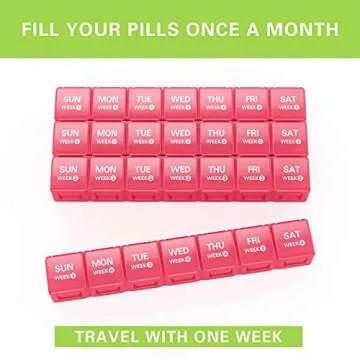 TookMag Monthly Pill Organizer 28 Day Pill Box, Travel Medicine Pill Organizer, Large 4 Weeks 1 Month Pill Cases with Dust-Proof Container for Pills/Vitamin/Fish Oil/Supplements
