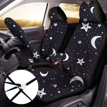 Frienda 15 Pieces Moon and Stars Car Seat Cover Full Set for Women Men Upgrade Thick Front Covers Un...