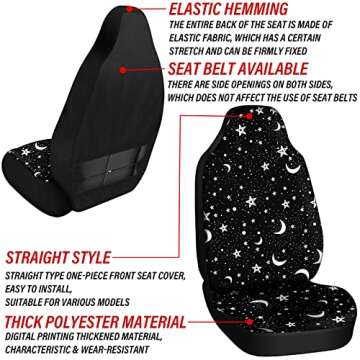 Frienda 15 Pieces Moon and Stars Car Seat Cover Full Set for Women Men Upgrade Thick Front Covers Universal Steering Wheel Separate Headrest Belt Pads Auto Truck (Star Pattern)