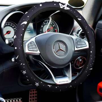 Frienda 15 Pieces Moon and Stars Car Seat Cover Full Set for Women Men Upgrade Thick Front Covers Universal Steering Wheel Separate Headrest Belt Pads Auto Truck (Star Pattern)