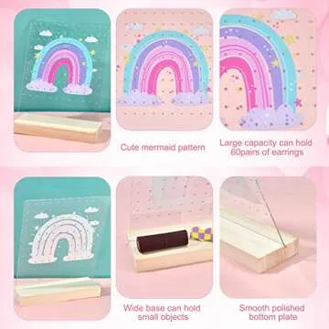PH PandaHall 120 Holes Earring Holder, Rainbow Earring Display Stands with Wooden Base Acrylic Earri...