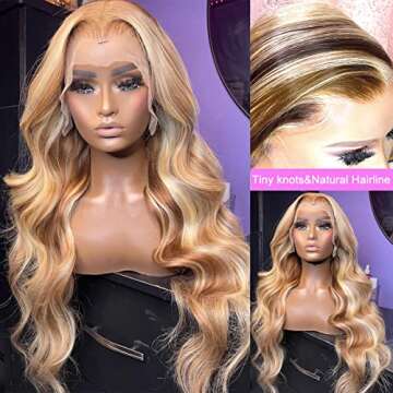 Ombre Blonde Lace Front Wig Human Hair Pre Plucked 13x4 HD Transparent 4/613 Highlight Blonde Lace Frontal Wigs Human Hair 180% Density Colored Body Wave Lace Front wig Human Hair for Black Women 20 Inch (Supernova Hair,Blonde Highlight Wig)