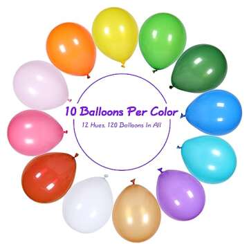 YALLOVE 120 Piece Assorted Latex Balloons - 12 Colors for Every Occasion
