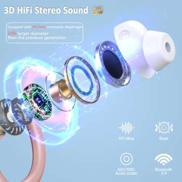 Wireless Earbuds Sport, 2025 Bluetooth 5.4 Headphones Bass Hi-Fi Stereo Over Ear Buds, 56Hrs Noise C...