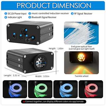 ATOKEE Starlight Headliner Kit, 16W Twinkle + Sound Activated 300pcs*0.03in*9.8ft Fiber Optic Lights Kit, Compact Size Star Roof Lights for Car with APP/RF Remote Music Mode