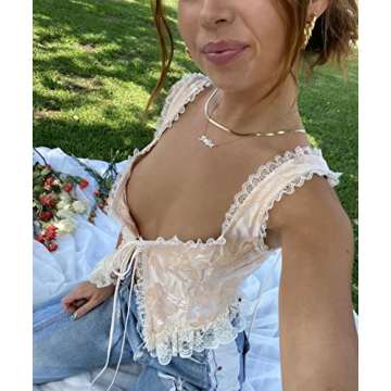 Elegant Lace Trim V Neck Cami Vintage Crop Top Women