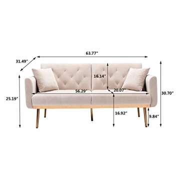 Antetek Velvet Futon Sofa Bed with 3 Adjustable Positions, Small Sleeper Sofa Loveseat with 2 Decora...