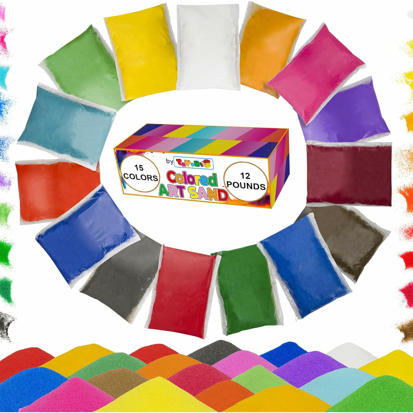 Colored Sand for Crafting - 12 lbs of 15 Colors