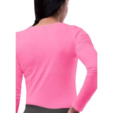 Sivvan Scrubs for Women - Long Sleeve Comfort Underscrub Tee in Neon Pink