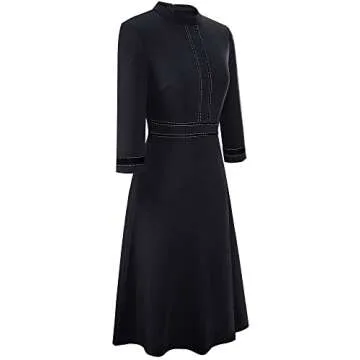 HOMEYEE Women's Chic Crew Neck 3/4 Sleeve Party Homecoming Aline Dress A135(6,Black)