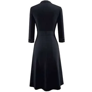 HOMEYEE Women's Chic Crew Neck 3/4 Sleeve Party Homecoming Aline Dress A135(6,Black)