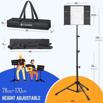 CAHAYA Sheet Music Stand Foldable: Music Stands with Tri-fold Panel Height Adjustable to 67in Metal Material Portable Sturdy for Music Book Laptop Notebook