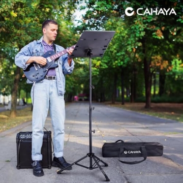 CAHAYA Sheet Music Stand Foldable: Music Stands with Tri-fold Panel Height Adjustable to 67in Metal Material Portable Sturdy for Music Book Laptop Notebook