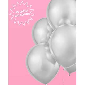 xo, Fetti Silver Chrome Birthday Balloon Set - 25 pk, 12" | Bachelorette Party Decorations, Bridal Shower, Birthday Party, Pastel Baby Shower, Engagement