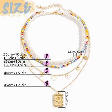 ELABEST Layered Pearl Necklace Gold Colorful Beaded Chain Sequins Pendent Beach Party Nightclub Costume Jewelry for Women