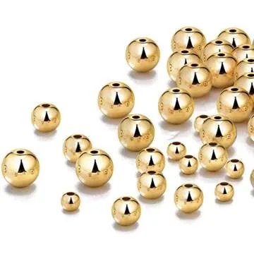 WILLBOND 1200 Pieces Round Beads Smooth Ball Beaded Spacer Beaded Seamless Loose Ball Embellishments with Holes for Stackable Bracelet Jewelry Making Craft, 8 Mm, 6 Mm, 4 mm(Gold)