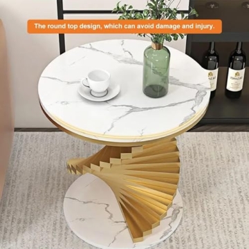 Homary Modern Marble Round End Table Stylish Side Table