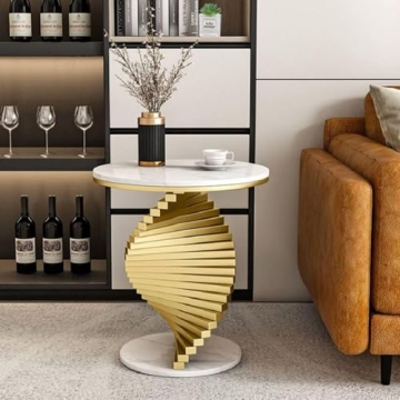 Homary Modern Marble Round End Table Stylish Side Table