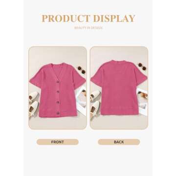 Eytino Womens Plus Size Tops Summer Casual Short Sleeve Waffle Knit Cardigan V Neck Solid Button Up Tops,5X Rose Red