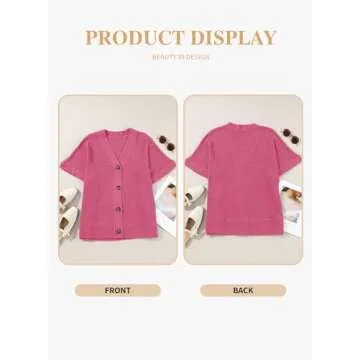 Eytino Womens Plus Size Tops Summer Casual Short Sleeve Waffle Knit Cardigan V Neck Solid Button Up Tops,5X Rose Red