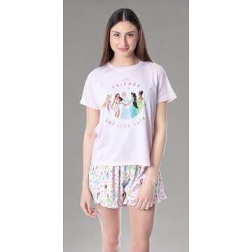 INTIMO Disney Womens' Princesses Character Friends Sleep Pajama Set Short (XX-Large) Pink