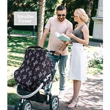 Metplus Baby Car Seat Cover, Infant Carseat Canopy, Nursing Breastfeeding Cover, Stretchy Carrier Covers for Stroller/Shopping Cart, Newborn Registry & Shower Gift for Boys Girls - Black Cactus