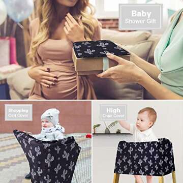 Metplus Baby Car Seat Cover, Infant Carseat Canopy, Nursing Breastfeeding Cover, Stretchy Carrier Covers for Stroller/Shopping Cart, Newborn Registry & Shower Gift for Boys Girls - Black Cactus