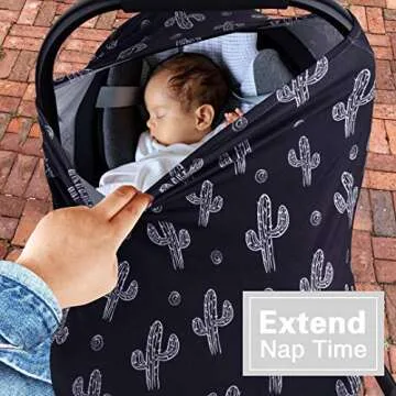 Metplus Baby Car Seat Cover, Infant Carseat Canopy, Nursing Breastfeeding Cover, Stretchy Carrier Covers for Stroller/Shopping Cart, Newborn Registry & Shower Gift for Boys Girls - Black Cactus