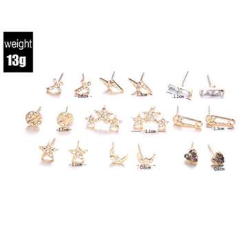 Asooll 9Pairs Star Heart Moon Multiple Stud Earrings set Fashion Stud Earring Set for Women