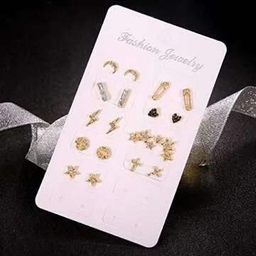 Asooll 9Pairs Star Heart Moon Multiple Stud Earrings set Fashion Stud Earring Set for Women