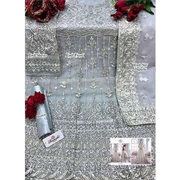 ETHNIC EMPORIUM Muslim Woman Abaya Bridal wedding Long Net Silver Sequin Embellished Pakistani Anarkali dress 1120 (grey, m)