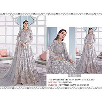 ETHNIC EMPORIUM Muslim Woman Abaya Bridal wedding Long Net Silver Sequin Embellished Pakistani Anarkali dress 1120 (grey, m)