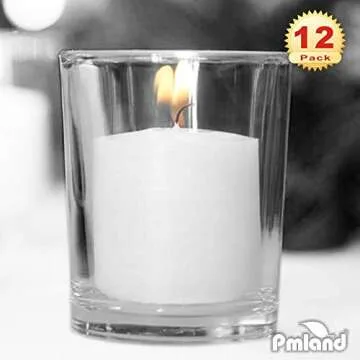 PMLAND Clear Glass Votive Candle Tealight Holders - Bulk Pack of 12