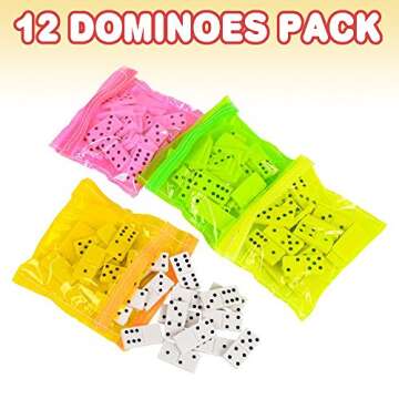 ArtCreativity Domino Game Set - Pack of 12 - Each Domino Set Includes 28 Pieces Per Neon Pink, Yellow, Green and Orange Bags - Great School, Carnival Prizes - Awesome Party Favor - Fun Game for Kids