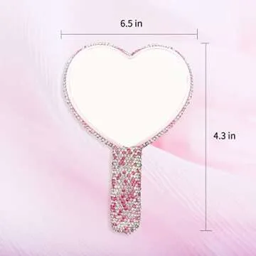 LOPURO Sparkling Rhinestone Heart Shaped Handheld Mirror, Rhinestone Handheld Heart Mirror Bling Glitter Cute Cosmetic Hand Mirror with Handle Portable Makeup Mirror for Women Travel