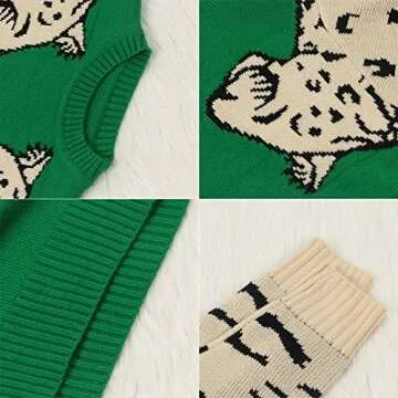 JUNBOON Women’s Casual Leopard Print Knitted Pullover Sweaters Long Sleeve Crew Neck Jumper Tops Green