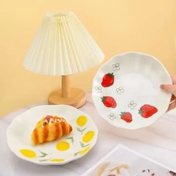 Koythin Salad Bowls, Dinner Plates, Ceramic Handmade Dessert Appetizer Diet Bowl, 8-Inch Stoneware Plate for Home kitchen and Party Decorations, Microwave and Dishwasher Safe (Strawberry)