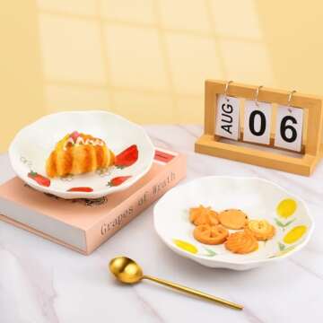 Koythin Salad Bowls, Dinner Plates, Ceramic Handmade Dessert Appetizer Diet Bowl, 8-Inch Stoneware Plate for Home kitchen and Party Decorations, Microwave and Dishwasher Safe (Strawberry)