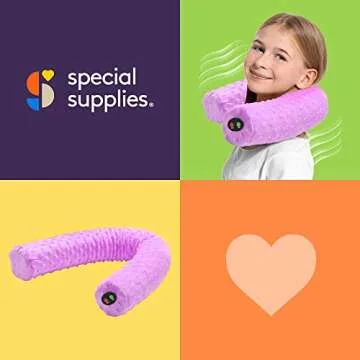 Special Supplies Sensory Vibrating Neck Pillow for Kids and Adults Plush Velvet Soft Cover with Textured Therapy Stimulation, Mind and Body Calming Relaxation - Purple
