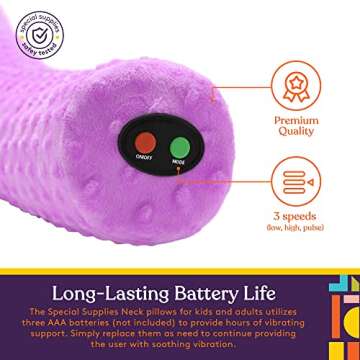 Special Supplies Sensory Vibrating Neck Pillow for Kids and Adults Plush Velvet Soft Cover with Textured Therapy Stimulation, Mind and Body Calming Relaxation - Purple