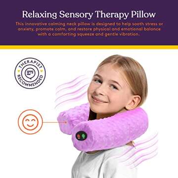 Special Supplies Sensory Vibrating Neck Pillow for Kids and Adults Plush Velvet Soft Cover with Textured Therapy Stimulation, Mind and Body Calming Relaxation - Purple