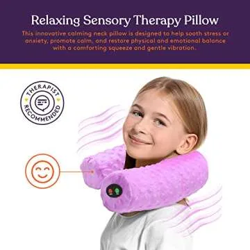Special Supplies Sensory Vibrating Neck Pillow for Kids and Adults Plush Velvet Soft Cover with Textured Therapy Stimulation, Mind and Body Calming Relaxation - Purple