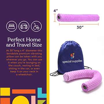 Special Supplies Sensory Vibrating Neck Pillow for Kids and Adults Plush Velvet Soft Cover with Textured Therapy Stimulation, Mind and Body Calming Relaxation - Purple