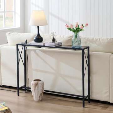 Gewudraw Console Table with 2 AC Oulets & 2 USB Ports, 41.8" Narrow Sofa Table, Entryway Table, Indu...